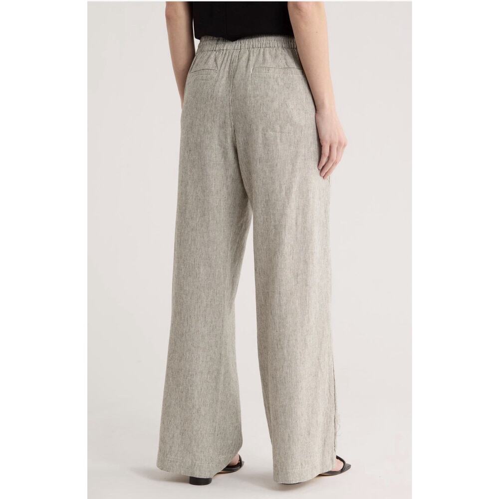 Caslon Women’s Striped Linen Blend Wide Leg Drawstring Pants L Boho - Picture 9 of 9